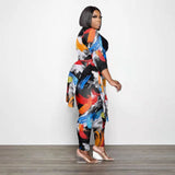 Plus size Colorful Printed Long Sleeve Neck Crop Tracksuit