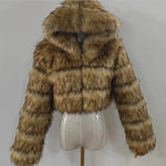 Furry Cropped Hooded Faux Fur Fluffy Jacket