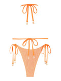 Fishnet Halter Bandeau Tie Side Tanga Two Piece Bikini Set