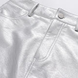 Women's Faux Leather Silver Mini Skirt