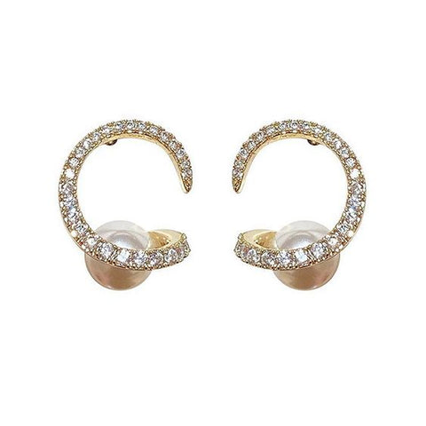 Simple C-Shaped Pearl Earrings